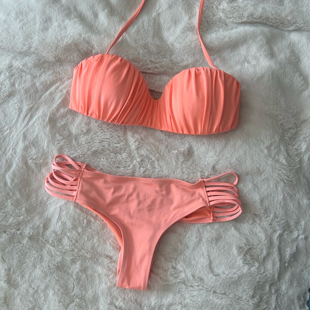Peach Ruched Bikini Set - Picture 2 of 9